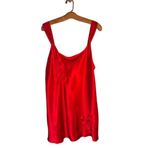 Vintage 90s Red Satin Mini Slip Dress Nightgown Women Size XL